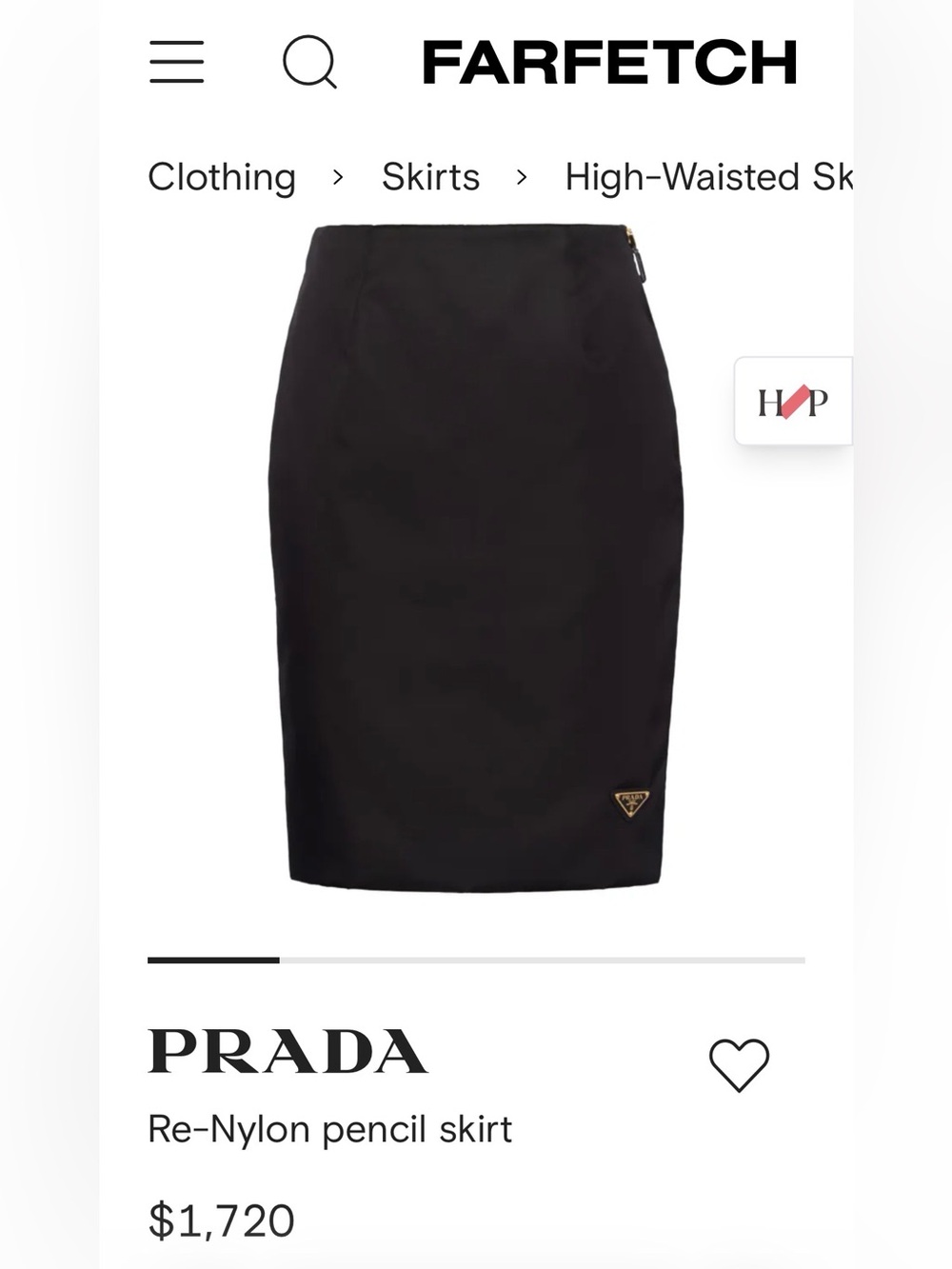 NWT Prada Black Re-Nylon High-Waisted Pencil Skirt size 36